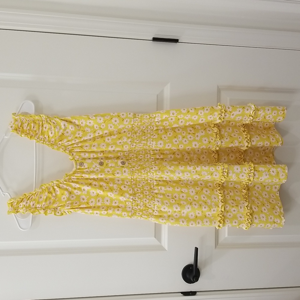 No Boundaries Sleeveless XL Yellow Floral Button Detail Spring Summer Dress